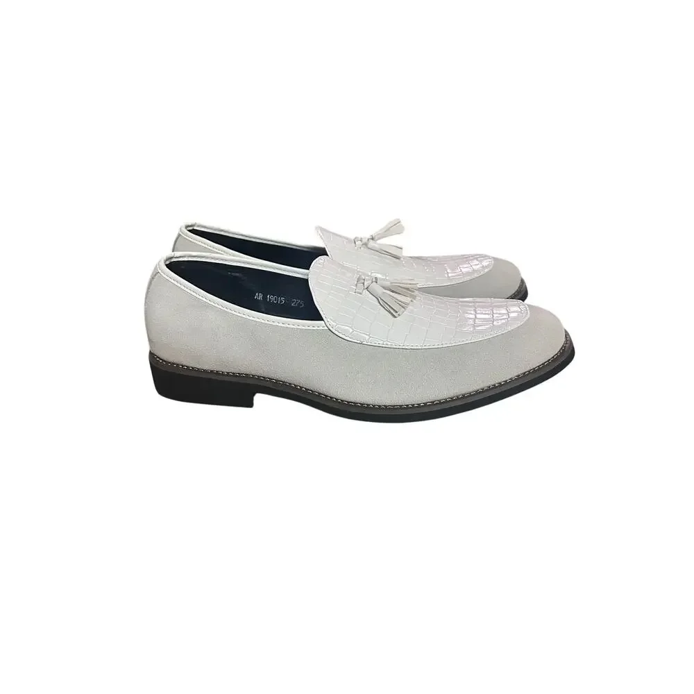 White Croc Suede Tassel Lug Leather Loafers Style AR 19015 NWOT Men's 10